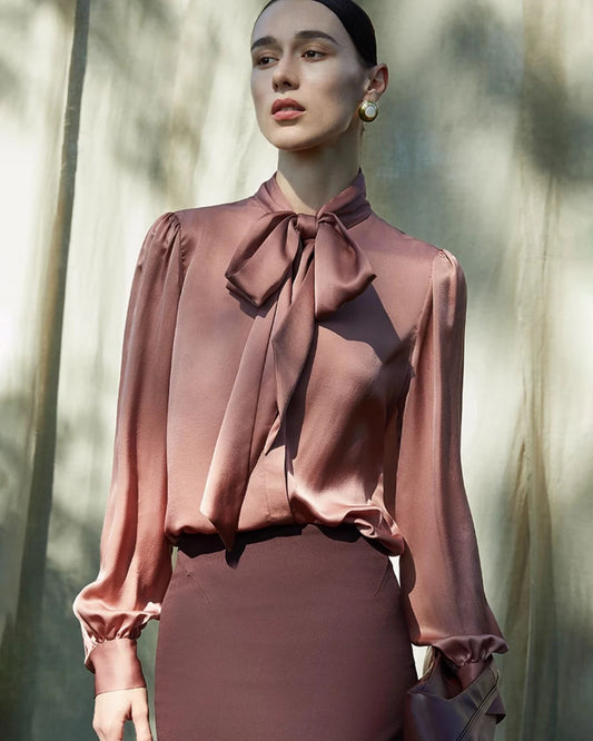 30 Momme Ladies Silk Tie-Front Blouse