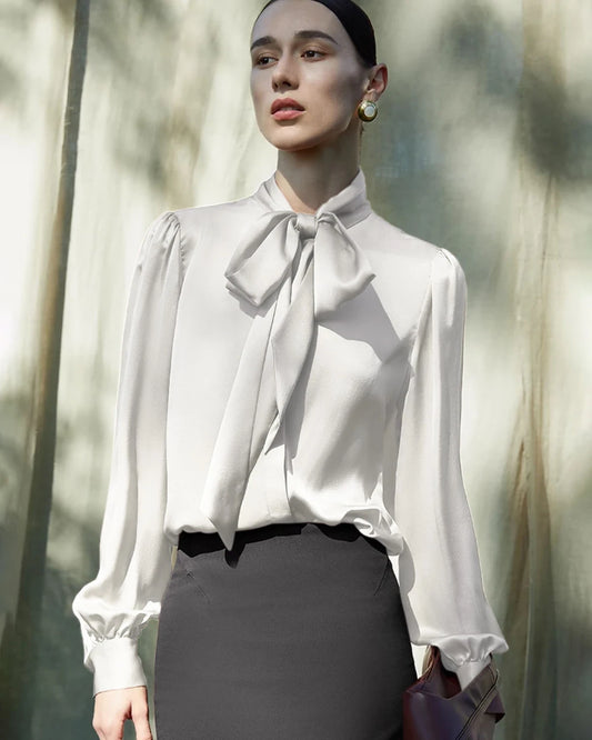 30 Momme Ladies Silk Tie-Front Blouse - DAISYSILK UK