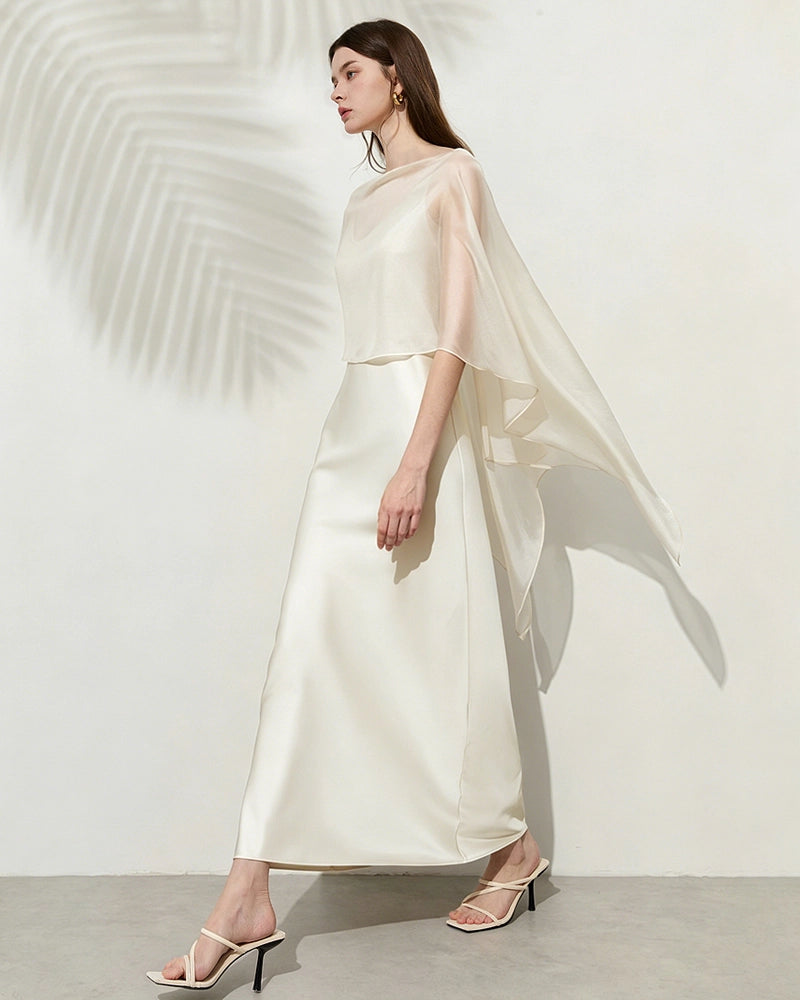 Triacetate Dress with Silk Chiffon Shawl