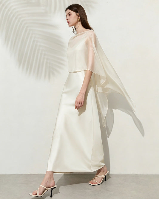 Triacetate Dress with Silk Chiffon Shawl