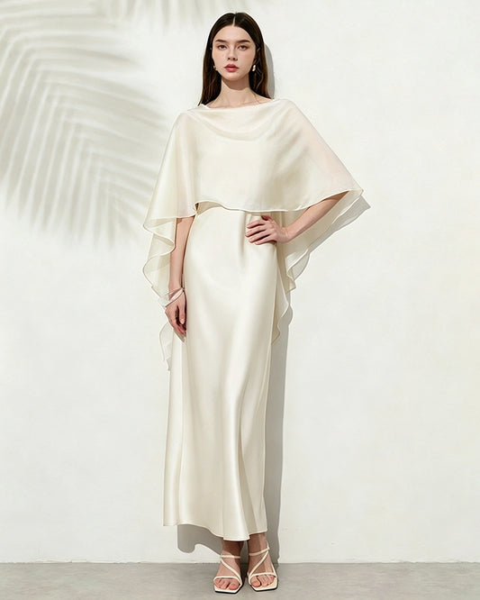 Triacetate Dress with Silk Chiffon Shawl