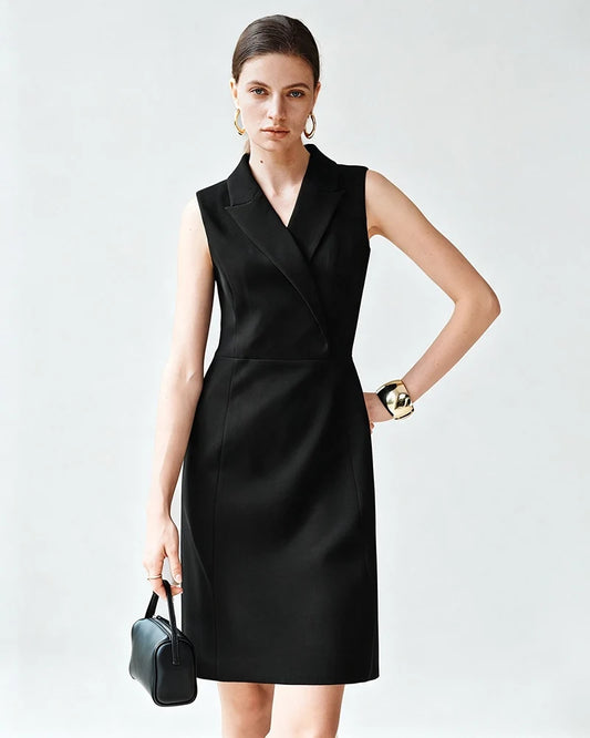 Triacetate V-Neck Blazer Dress with Silk Lining