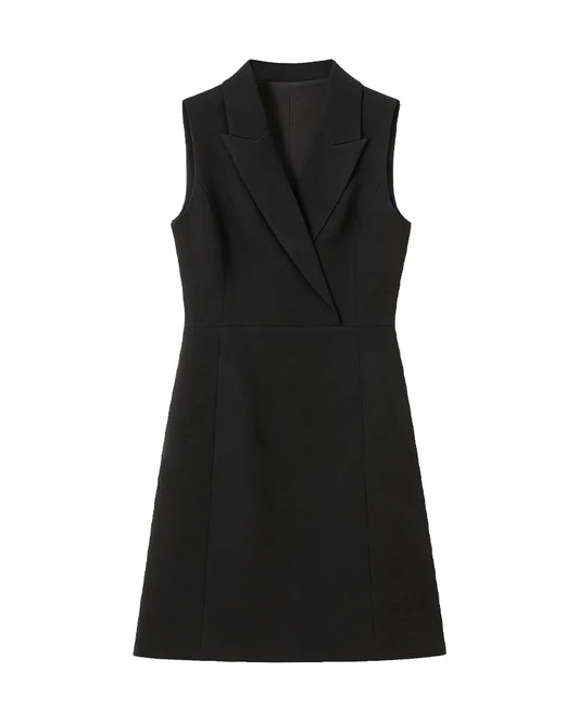Triacetate V-Neck Blazer Dress with Silk Lining