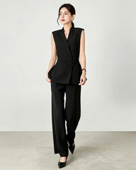 Triacetate Tailored Blazer Vest and Wide-Leg Trousers