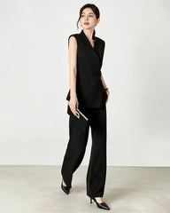 Triacetate Tailored Blazer Vest and Wide-Leg Trousers