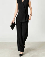 Triacetate Tailored Blazer Vest and Wide-Leg Trousers