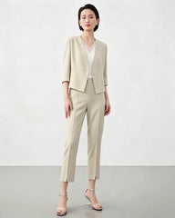 Triacetate Collarless V Neck Blazer