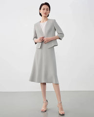 Triacetate Collarless V Neck Blazer