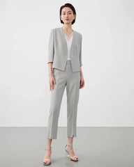 Triacetate Collarless V Neck Blazer