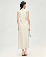 Triacetate Cowl Neck Gathered Waist Sleeveless Dress
