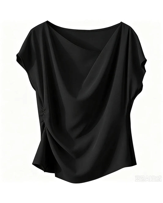 Triacetate Cowl Neck Asymmetric Hem Top