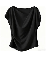Triacetate Cowl Neck Asymmetric Hem Top