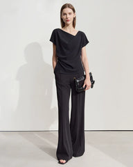 Triacetate Cowl Neck Asymmetric Hem Top
