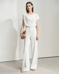 Triacetate Cowl Neck Asymmetric Hem Top