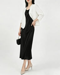 Triacetate Collarless Cropped Blazer with Silk Lining