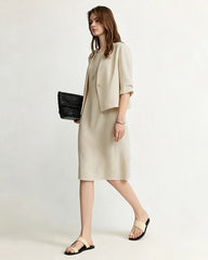 Triacetate V-Neck Cropped Blazer with Silk Lining