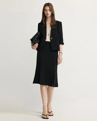 Triacetate V-Neck Cropped Blazer with Silk Lining