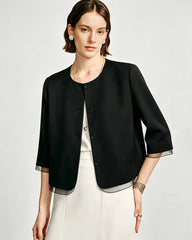 Triacetate Sheer Silk Trim Cropped Blazer