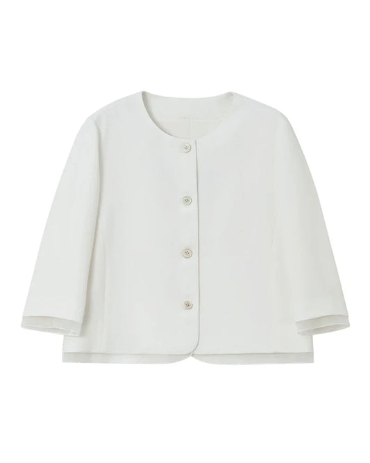 Triacetate Sheer Silk Trim Cropped Blazer