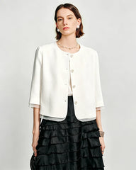 Triacetate Sheer Silk Trim Cropped Blazer