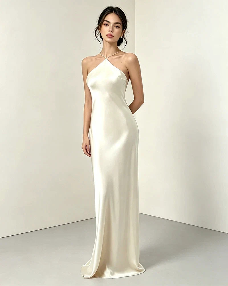 Triacetate Halter Maxi Dress with Silk Lining