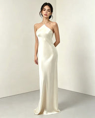 Triacetate Halter Maxi Dress with Silk Lining