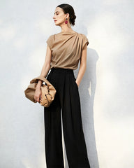 Triacetate High Waisted Pleated Straight Leg Trousers