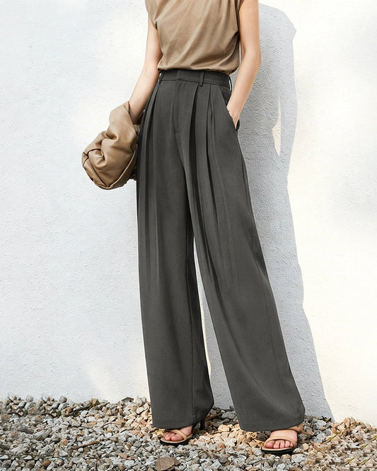 Triacetate High Waisted Pleated Straight Leg Trousers