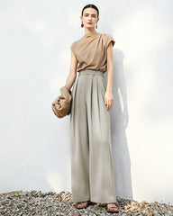 Triacetate High Waisted Pleated Straight Leg Trousers