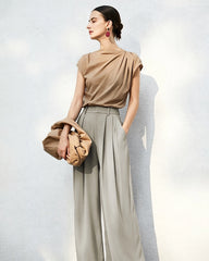 Triacetate High Waisted Pleated Straight Leg Trousers