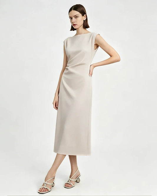 Triacetate Ruched Waist Midi Dress