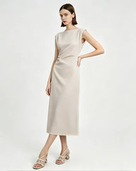 Triacetate Ruched Waist Midi Dress