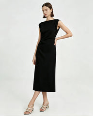 Triacetate Ruched Waist Midi Dress