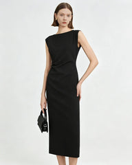 Triacetate Ruched Waist Midi Dress