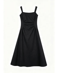 Triacetate Square Neck Pleated Waist Midi Dress