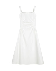 Triacetate Square Neck Pleated Waist Midi Dress