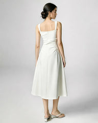 Triacetate Square Neck Pleated Waist Midi Dress