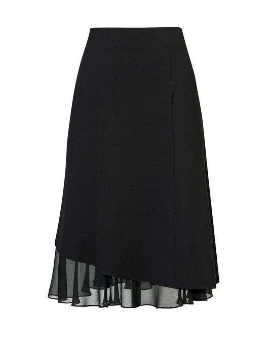 Triacetate Sheer Silk Ruffle Hem Midi Skirt