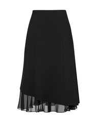 Triacetate Sheer Silk Ruffle Hem Midi Skirt