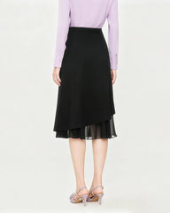 Triacetate Sheer Silk Ruffle Hem Midi Skirt