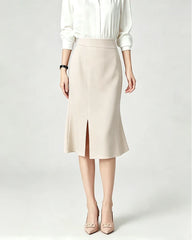 Triacetate High Waist Slit Hem Skirt