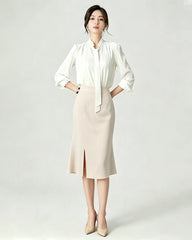 Triacetate High Waist Slit Hem Skirt