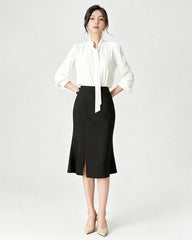 Triacetate High Waist Slit Hem Skirt