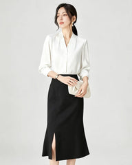 Triacetate High Waist Slit Hem Skirt