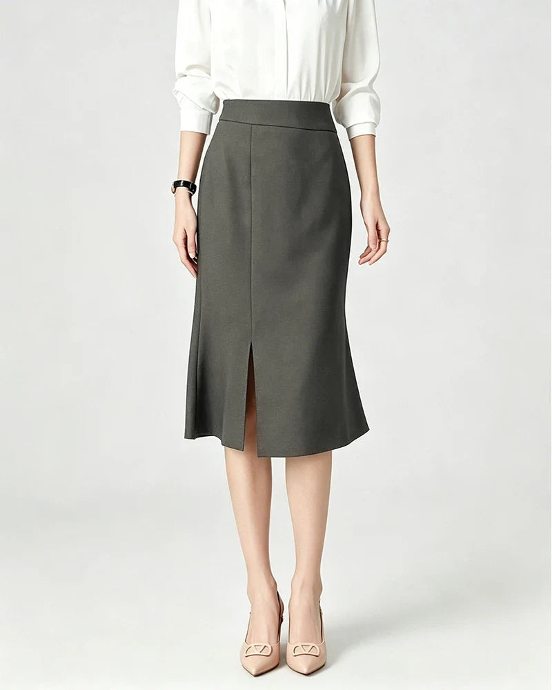 Triacetate High Waist Slit Hem Skirt