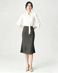 Triacetate High Waist Slit Hem Skirt
