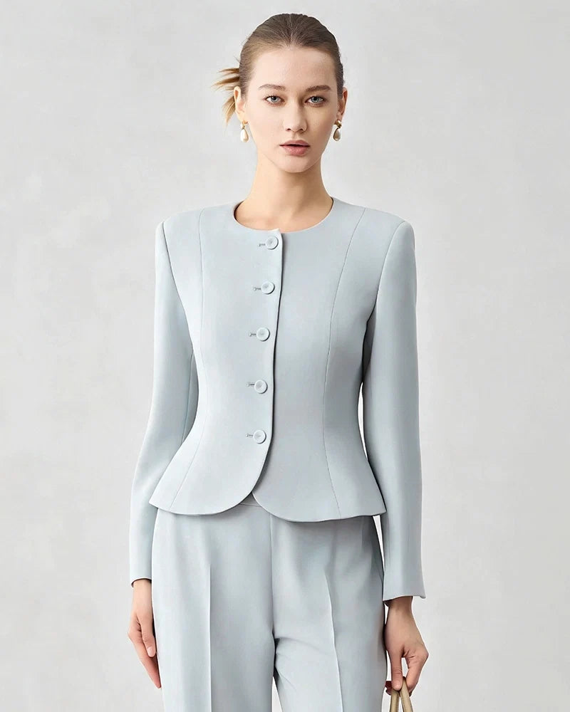 Triacetate Silk Lined Sculpting Peplum Jacket