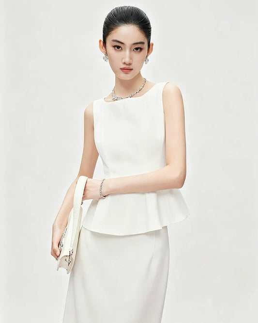Triacetate Silk Lined Peplum Tank Top