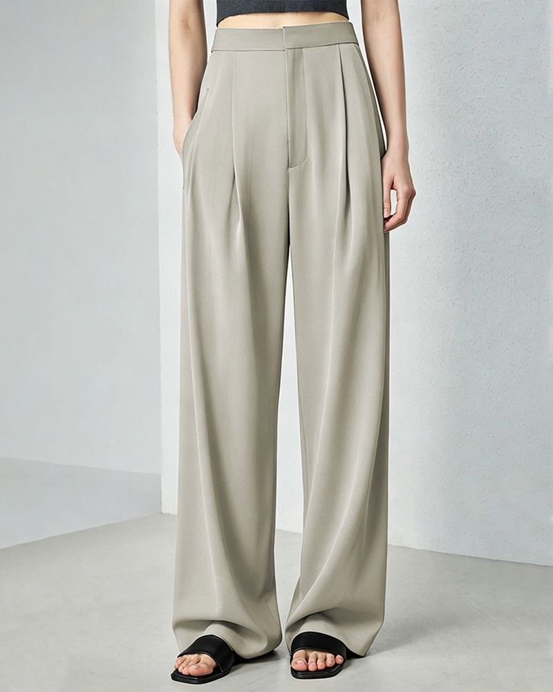 Triacetate Pleated Straight Leg Pants