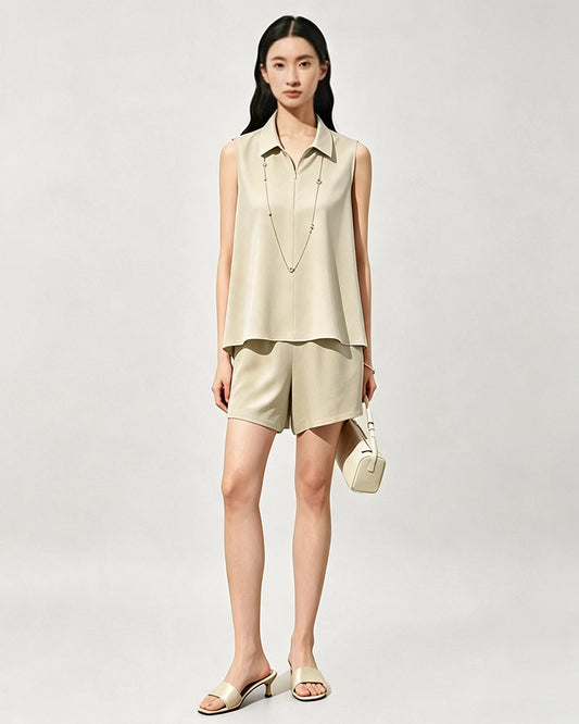 Triacetate Polo Zip Top and Shorts Set